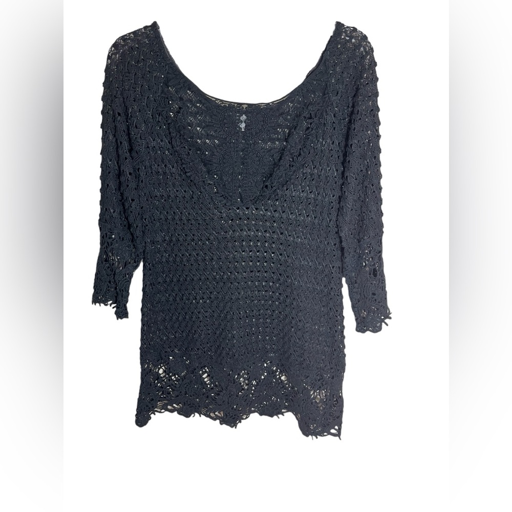 Umgee Black 3/4 Sleeve Lace Crotchet Black Shirt Women’s Size Medium